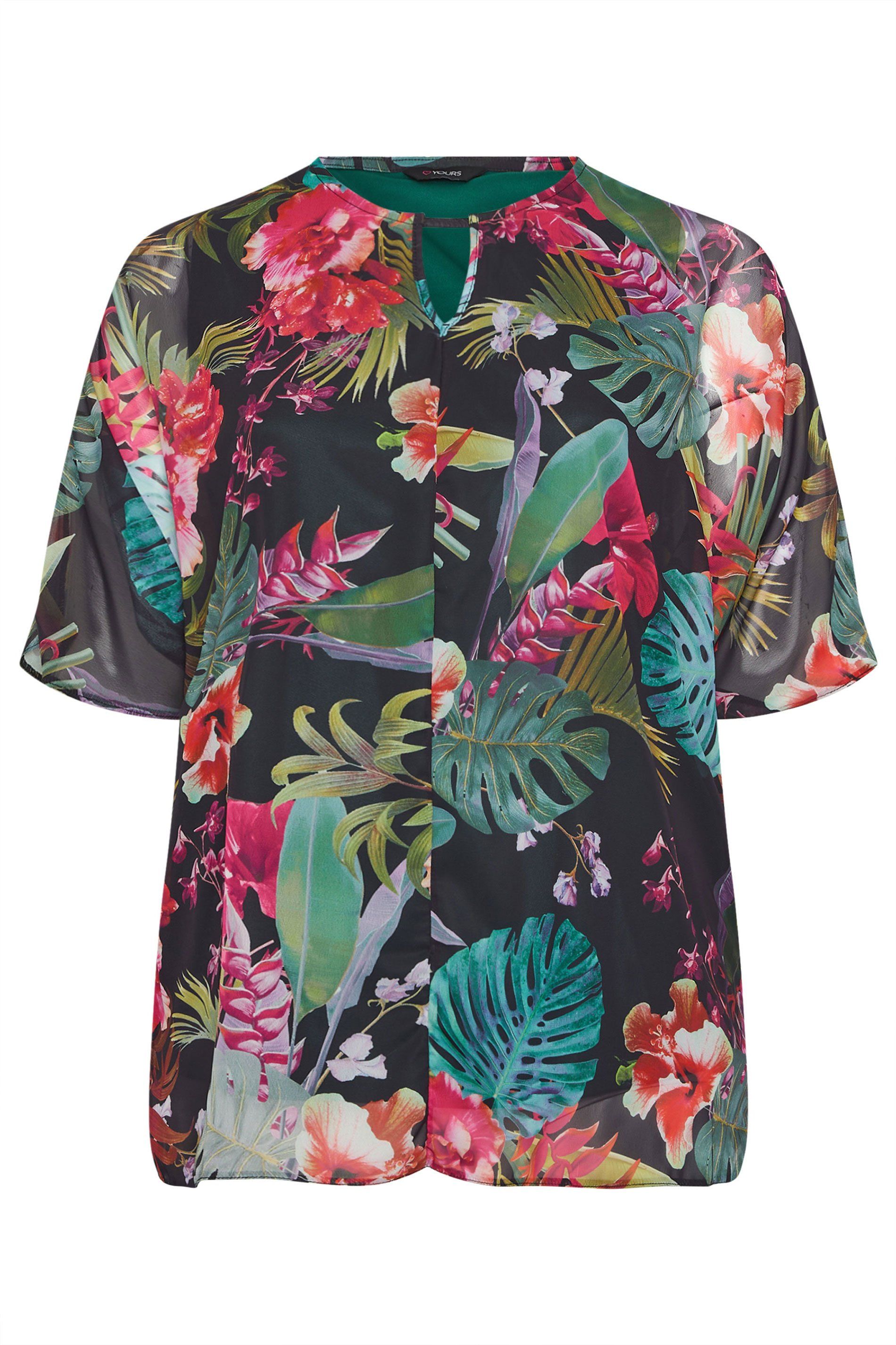 Yours Tropical Print Keyhole Detail Top
