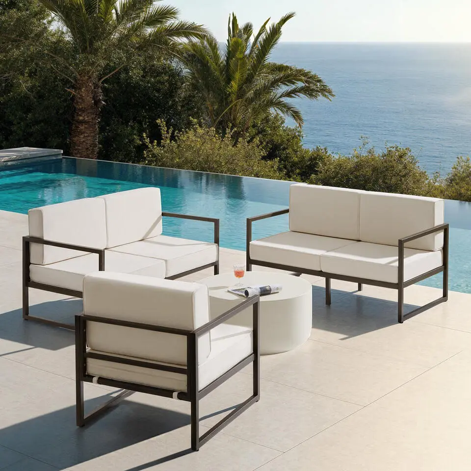 tectake Tuin-loungeset Comosa voor 5 personen, XXL kussens, Bruin / Beige