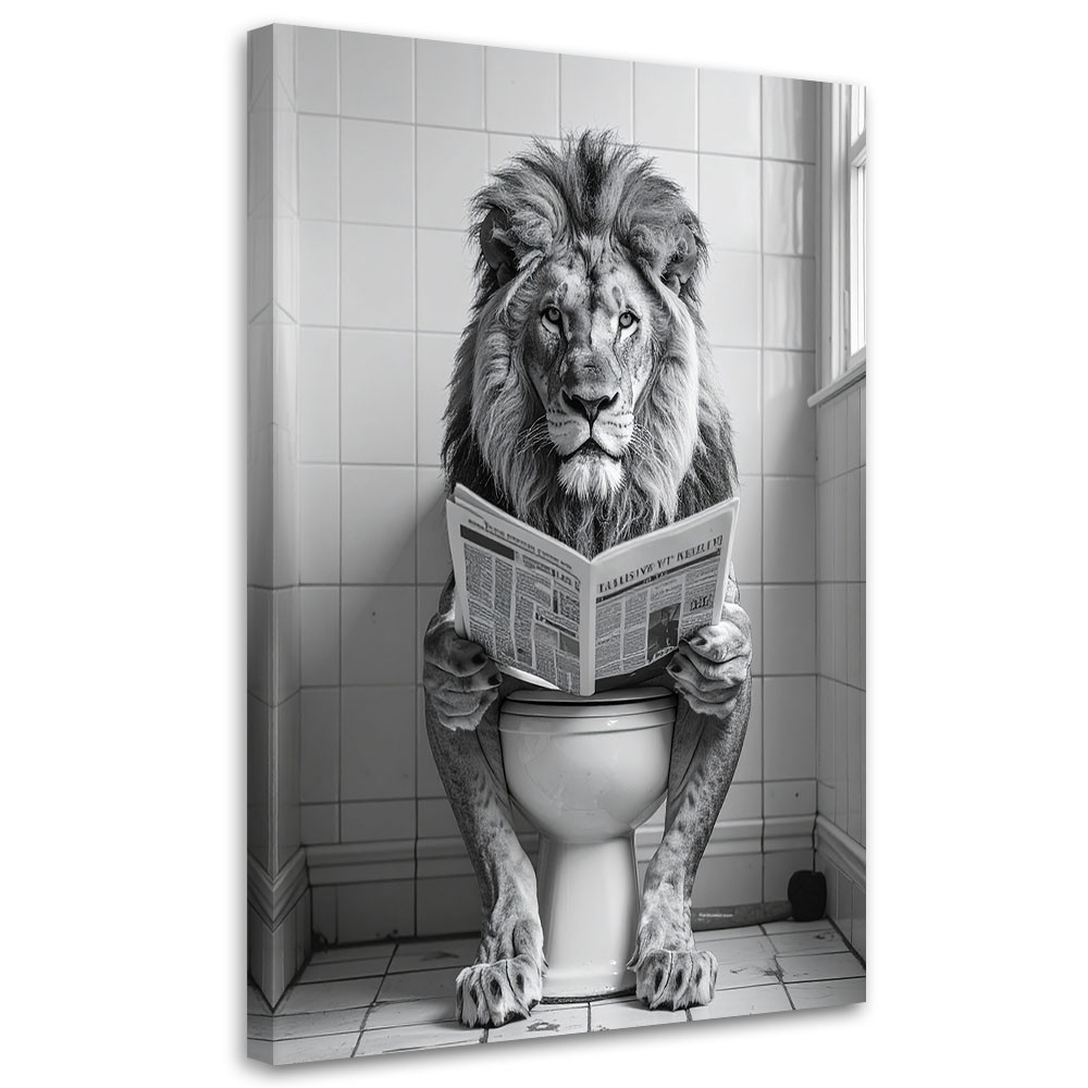 Obraz do łazienki wc, Humorystyczny lew czytający gazetę 20x30