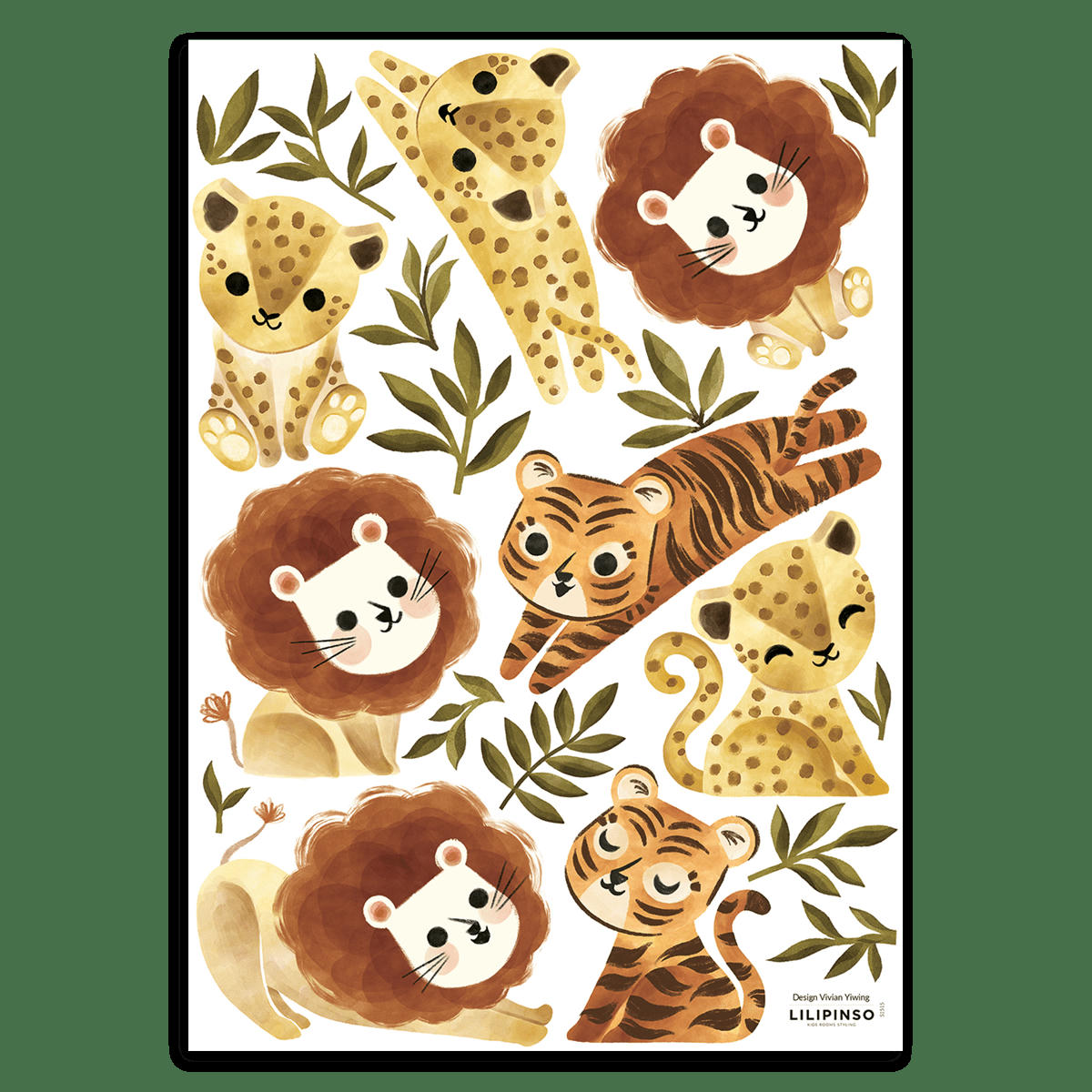 FELIDAE - Stickers muraux lions guépards tigres en vinyle mat multicolore