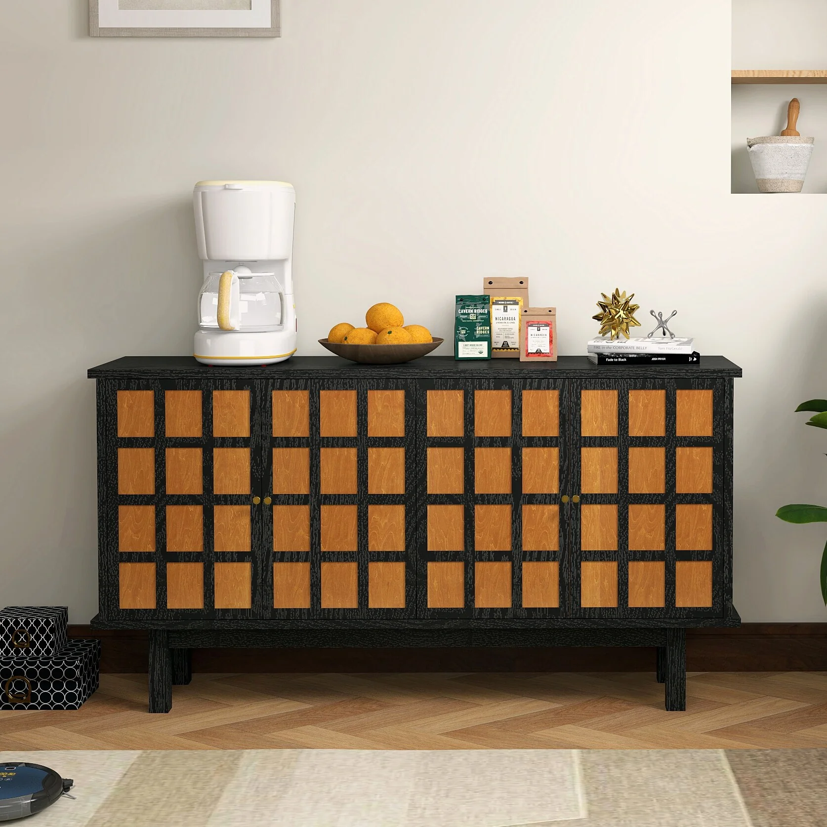 60 TV Stand with Cabinets & Adjustable Shelves for TVs Up to 65