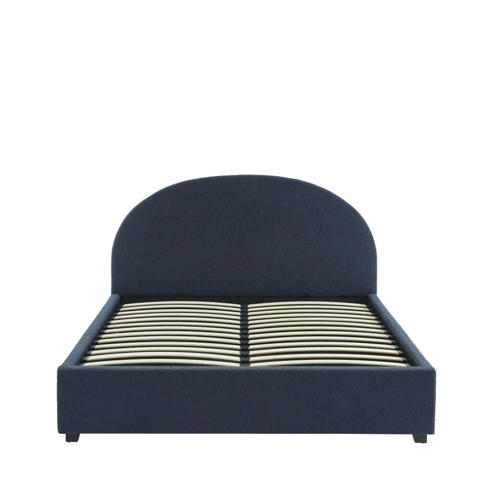 MERLE - Lit coffre en tissu bouclette 160x200cm bleu foncé