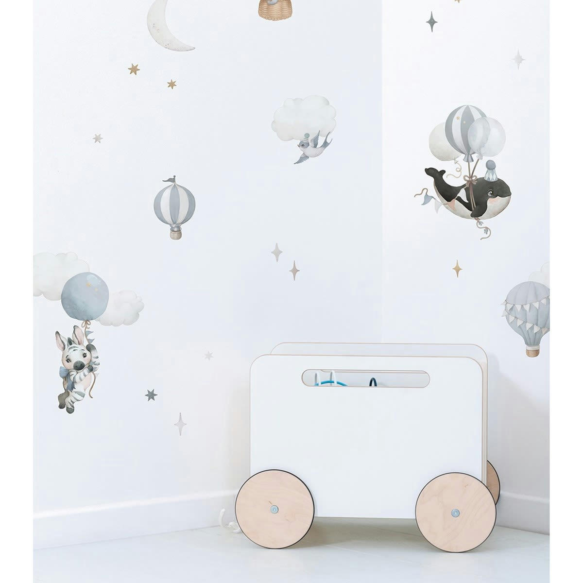 SELENE - Stickers muraux animaux et ballons en vinyle mat bleu