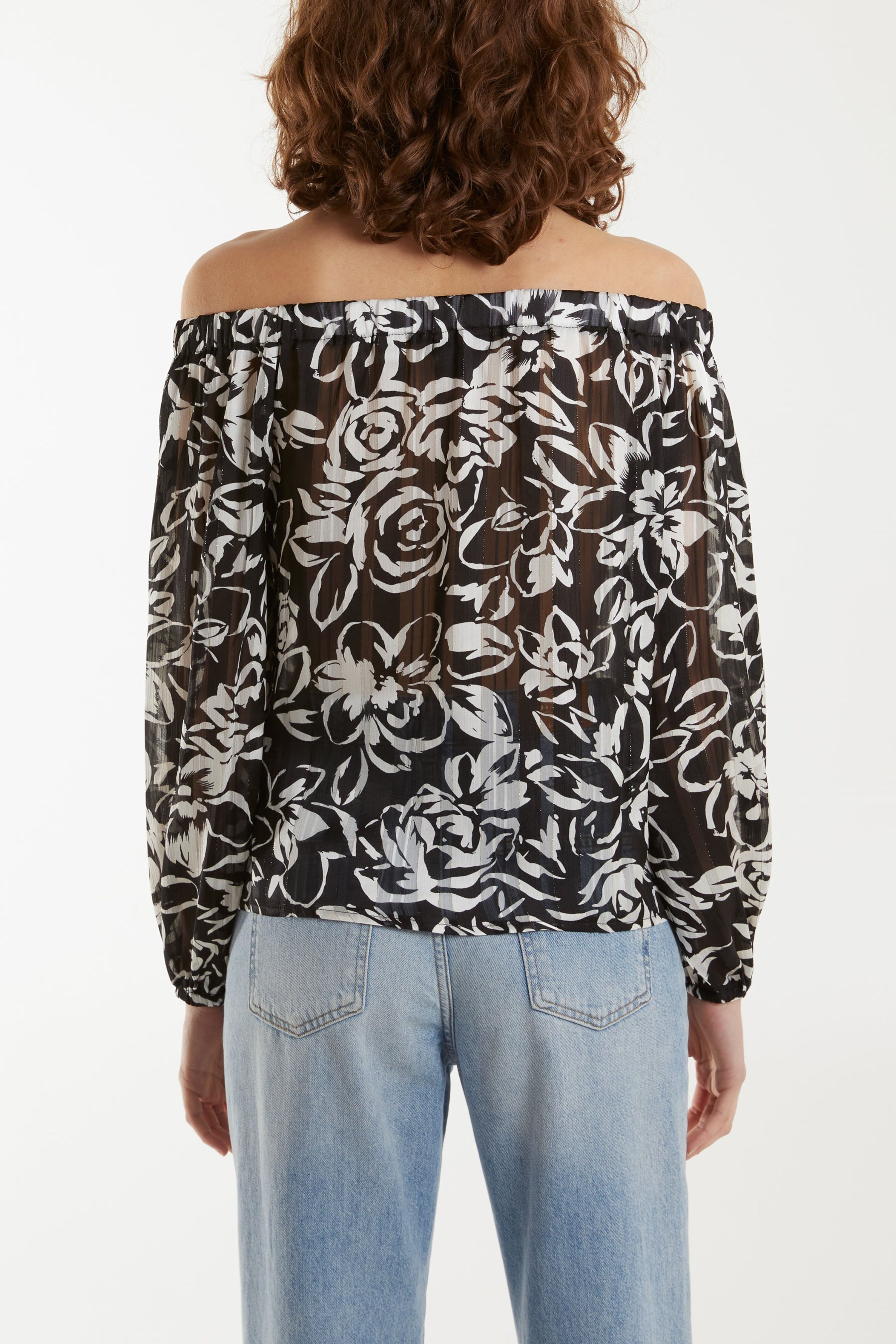 Blue Vanilla Black Tie Front Bardot Top