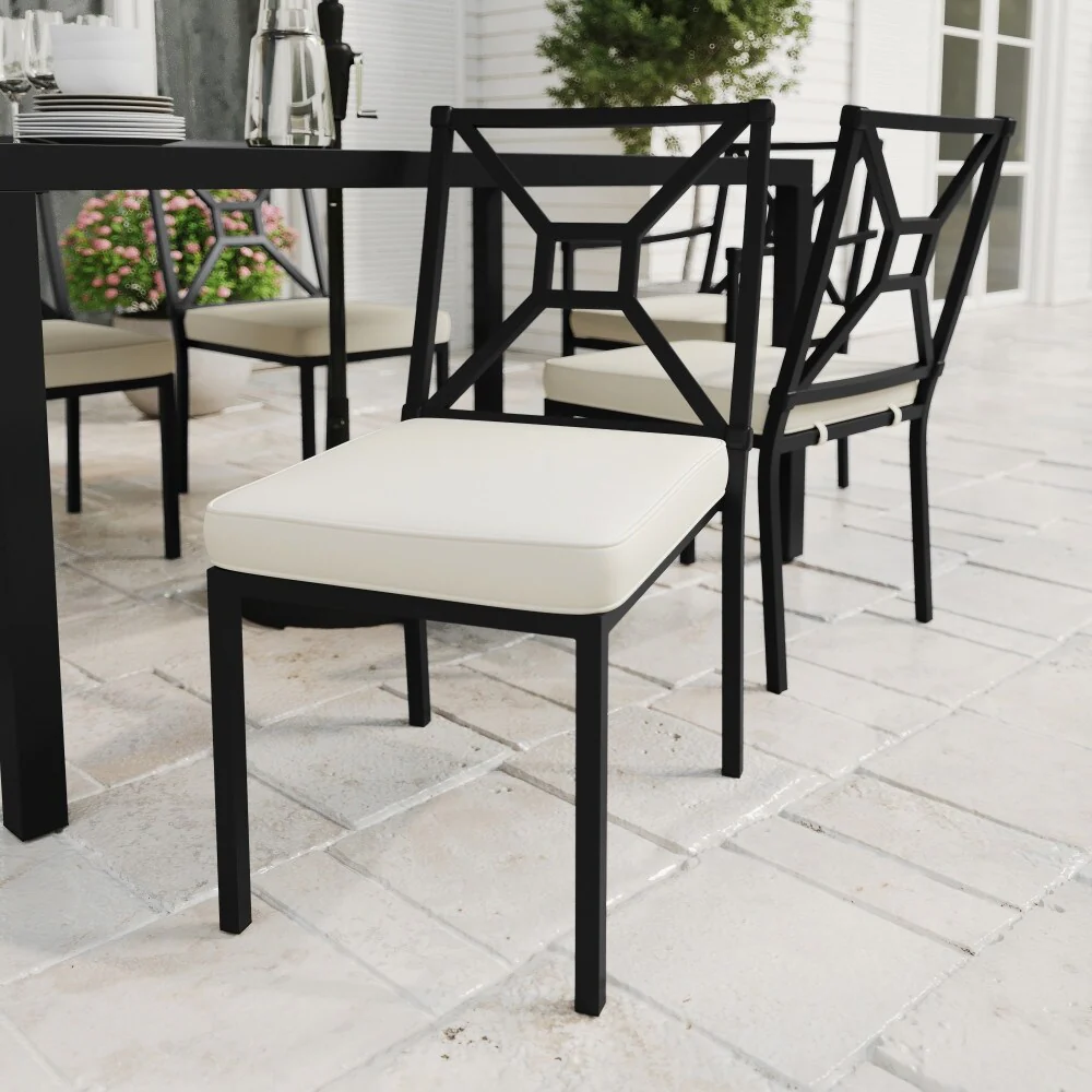 Martha Stewart 2PK All-Weather Steel Frame Stackable Patio Side Dining Chairs with Cushions - 18W x 26D x 35.25H