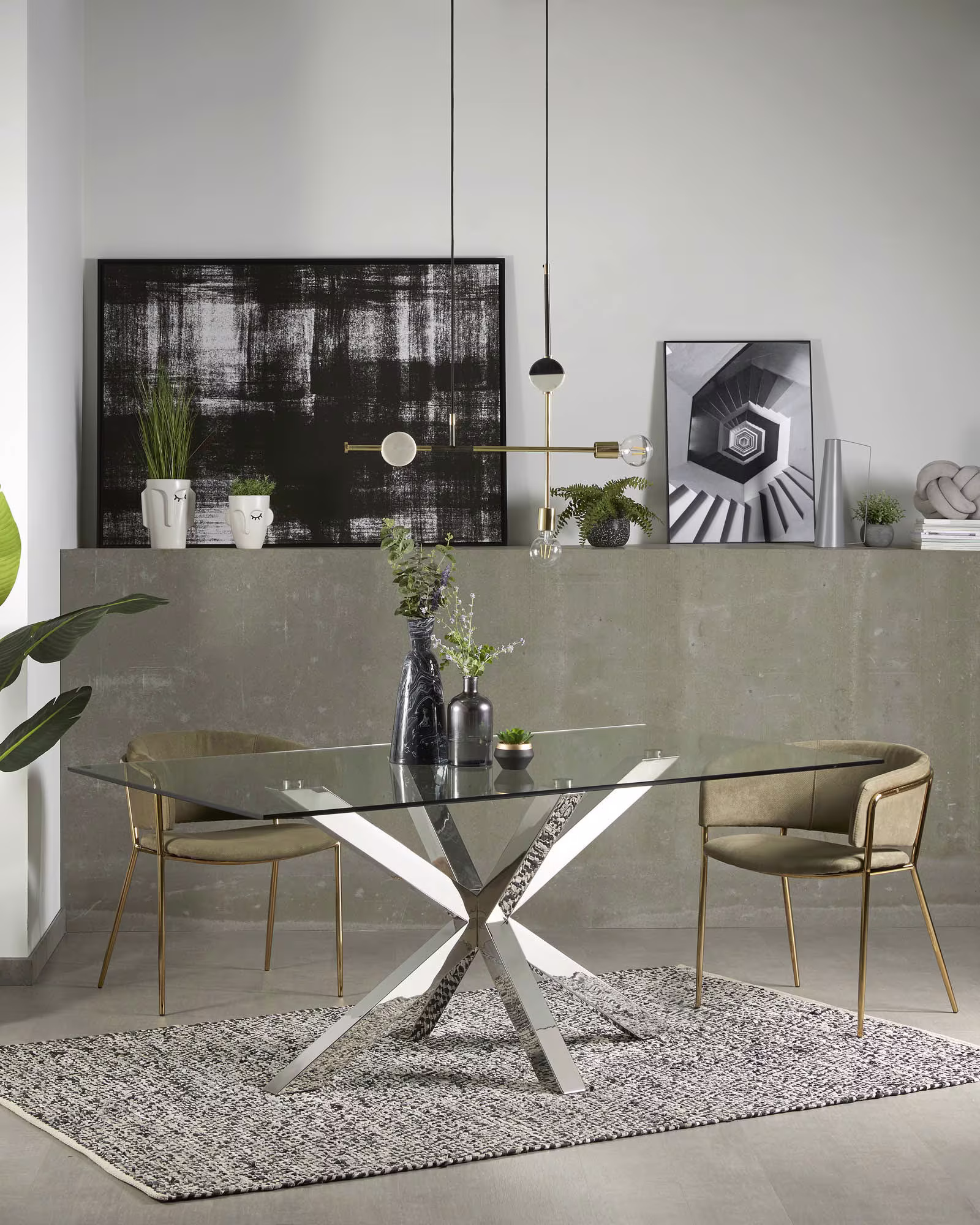 Mesa Argo de cristal y patas de acero inoxidable 160 x 90 cm