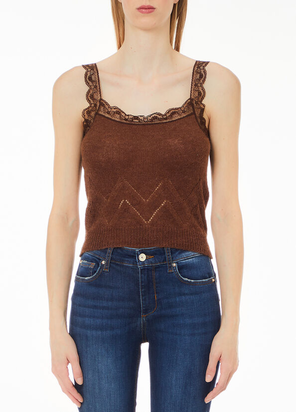 Top in maglia con pizzo