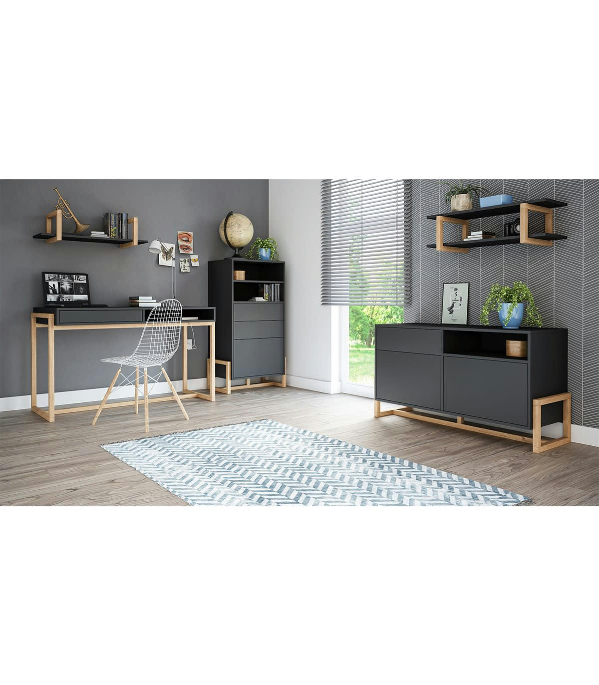 OSLO - Buffet bas 2 portes 1 tiroir avec pieds en hêtre L119 cm