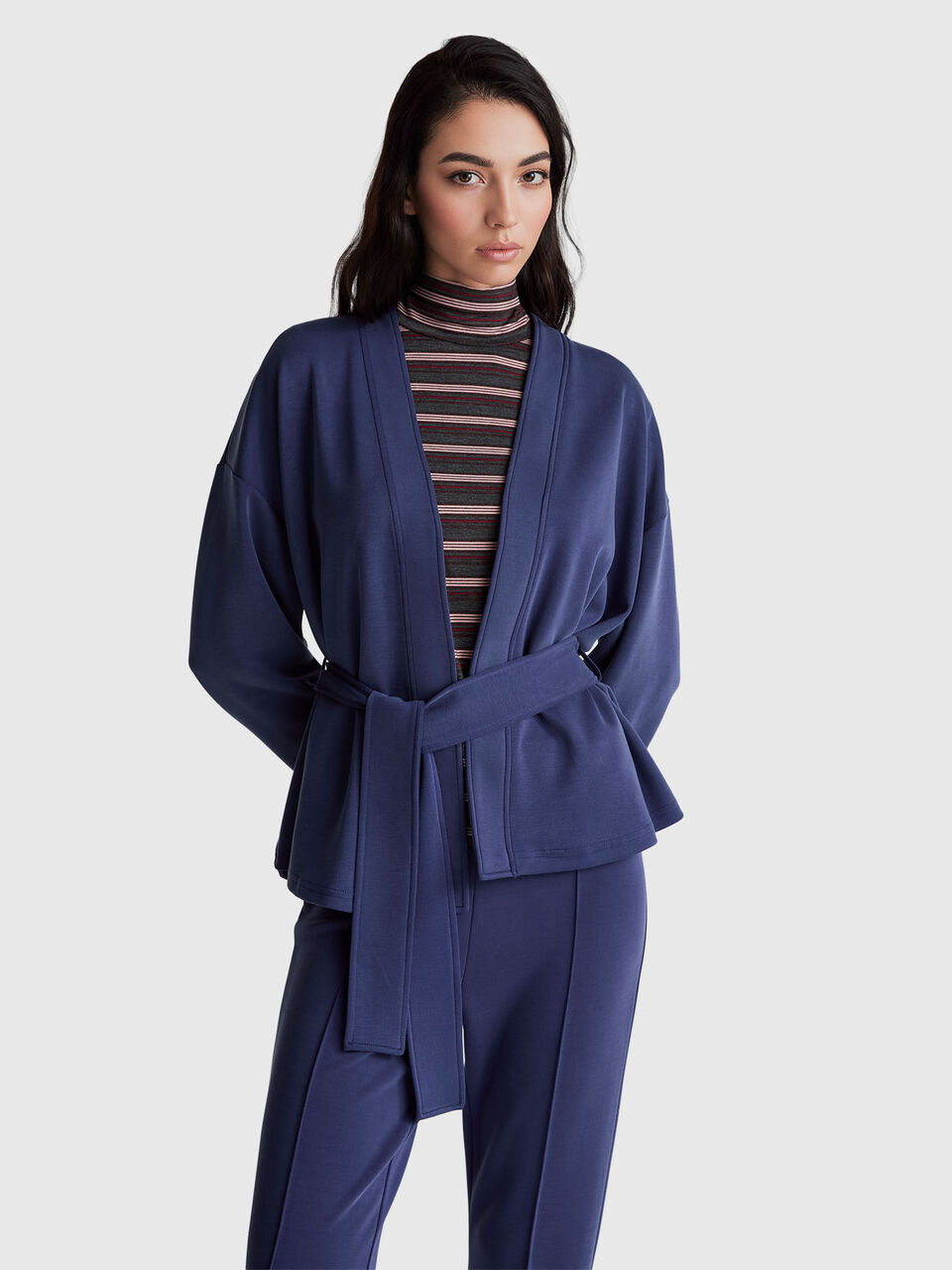 Cardigan with belt in sweat fabric