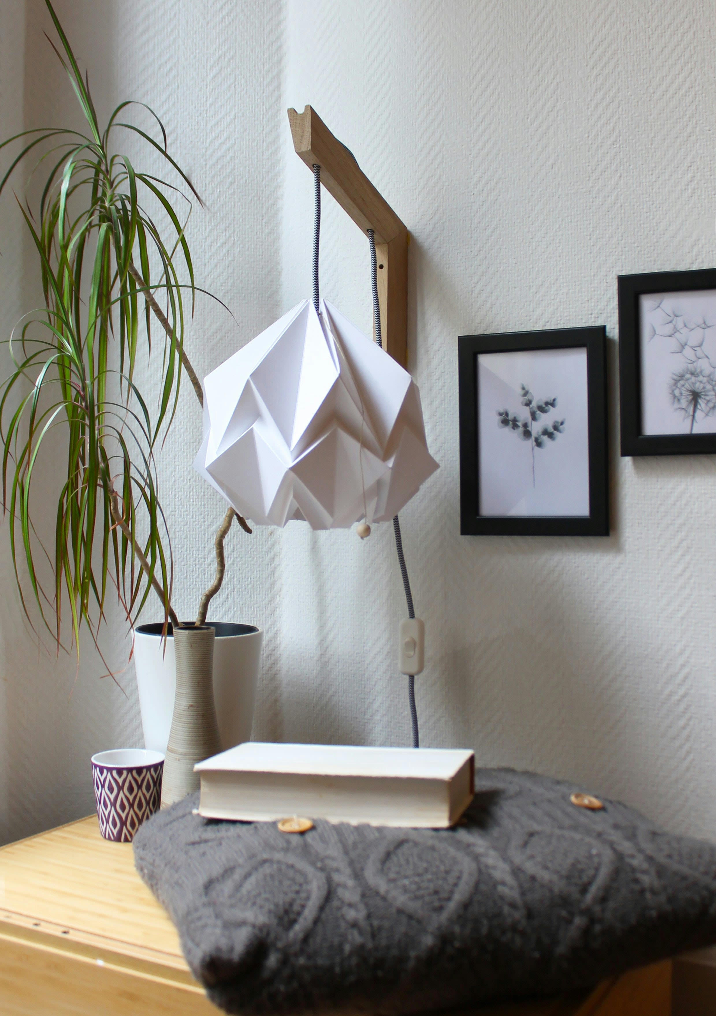 MOKUZAI - Applique murale bois et suspension origami design en papier