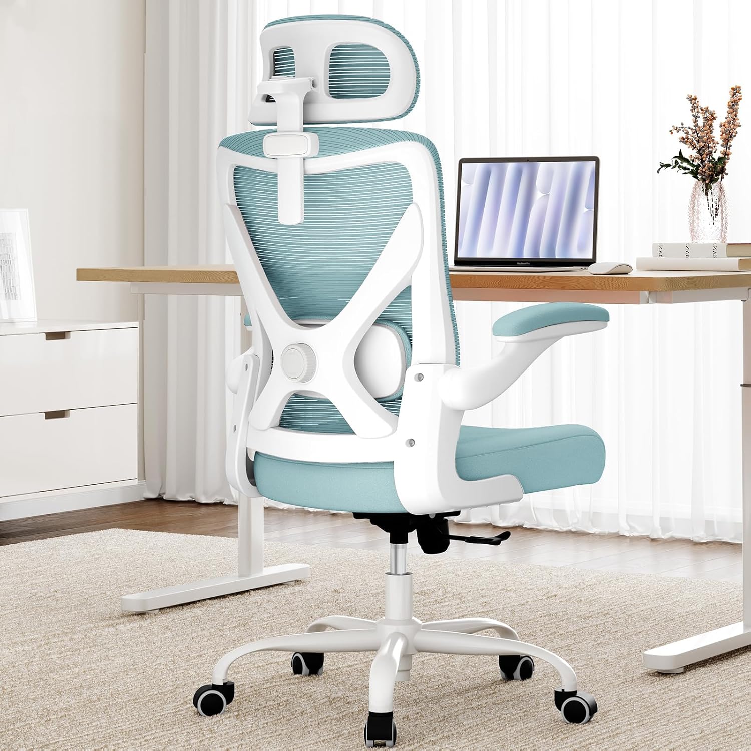 Office Chair - Ergonomic Office Chair with Back Support, Ergonomic Computer Chair - Home Office Desk Chairs, 400lbs Wide Seat Big and Tall Office Chairs with Headrest, Comfy Desk Chairs (Mint Green)