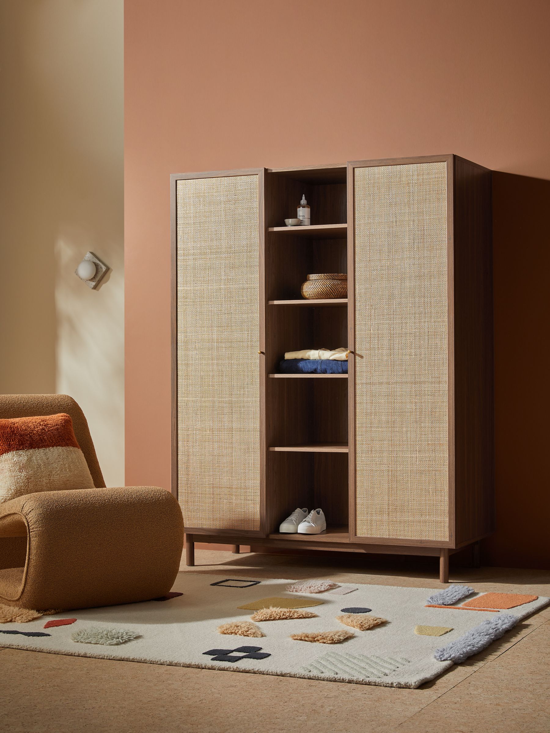 Pavia Rattan Triple Wardrobe in Dark Oak Effect