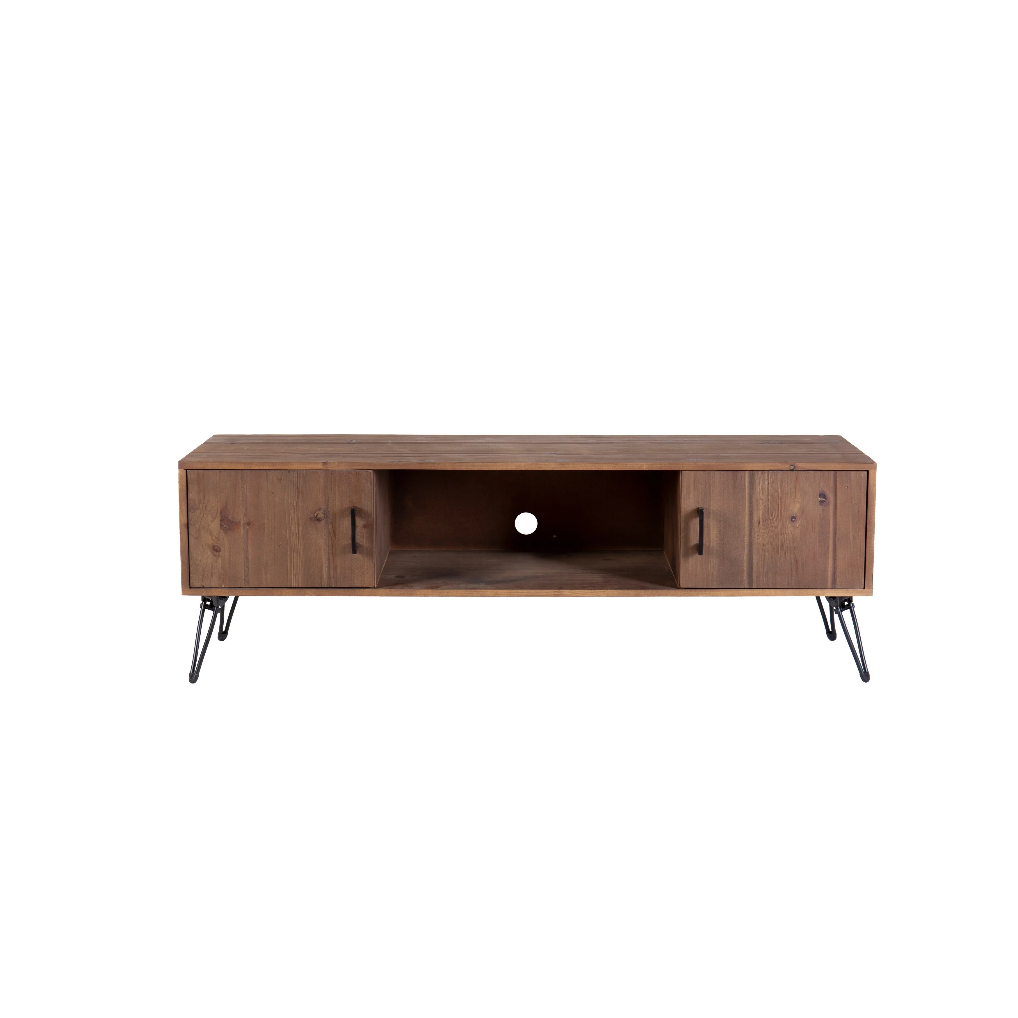 Natural Industrial Style 60 TV Stand with Two Storage Cabinet for Living Room