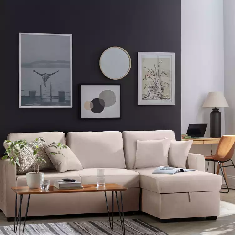 Habitat Reagan RH Storage Corner Chaise Sofa Bed - Natural