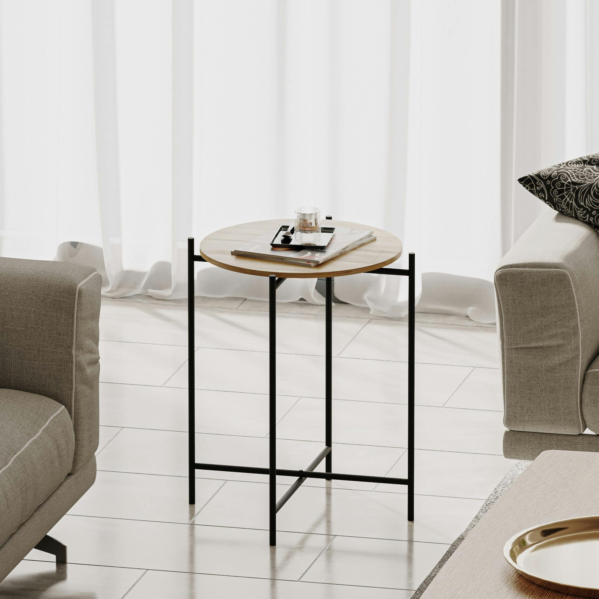 Petite table en bois ronde - structure métal noir JENA