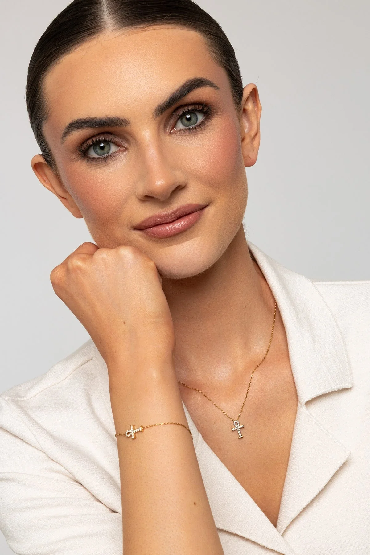 Gold Plated Diamante Celtic Cross Bracelet