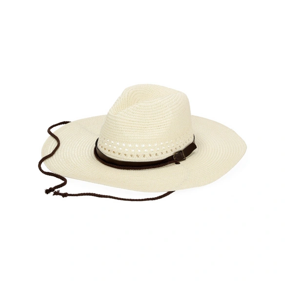 Hut »Penelope«, beige, braunes Kunstlederband