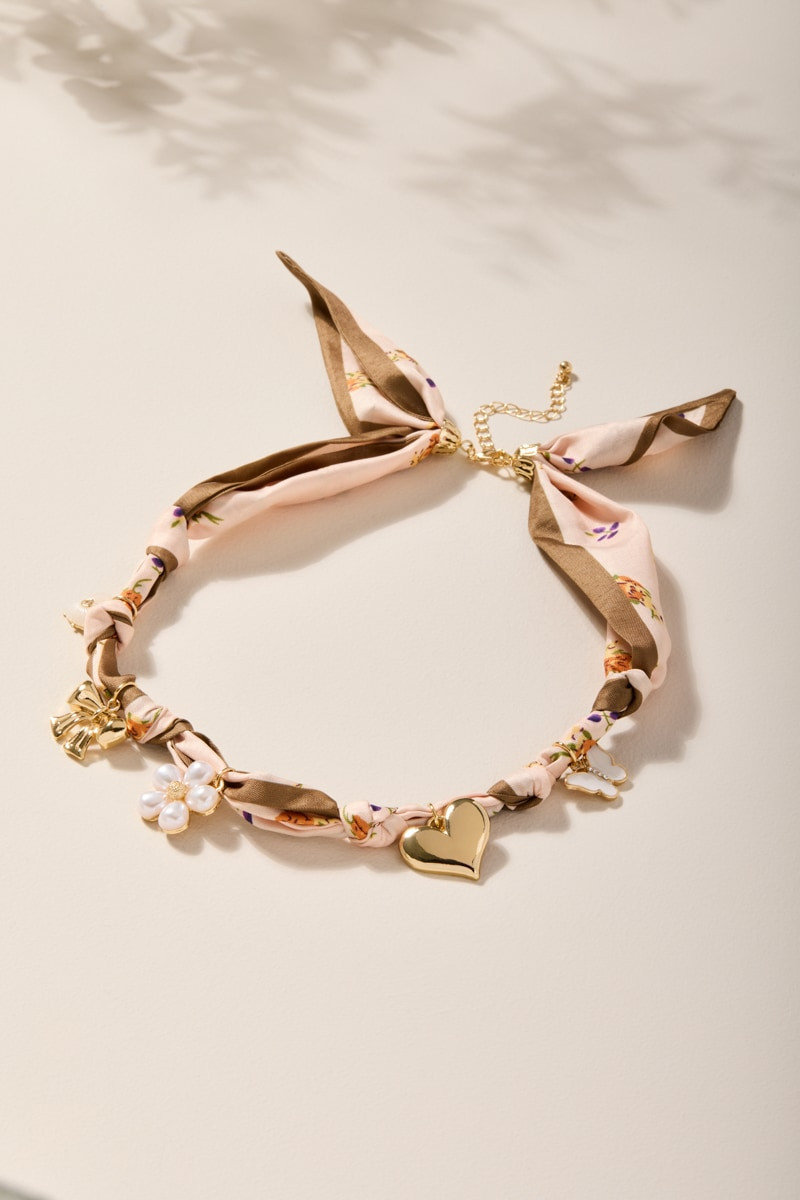 Joan Floral Satin Scarf Charm Necklace