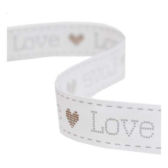 Grey and Gold Love Satin Ribbon 16mm x 4m