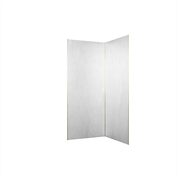 Pack de 2 panneaux muraux de salle de bains, blanc effet pierre avec profilés dorés, l.90 90 x H.210 x P.0,3 cm, Galedo Homestone