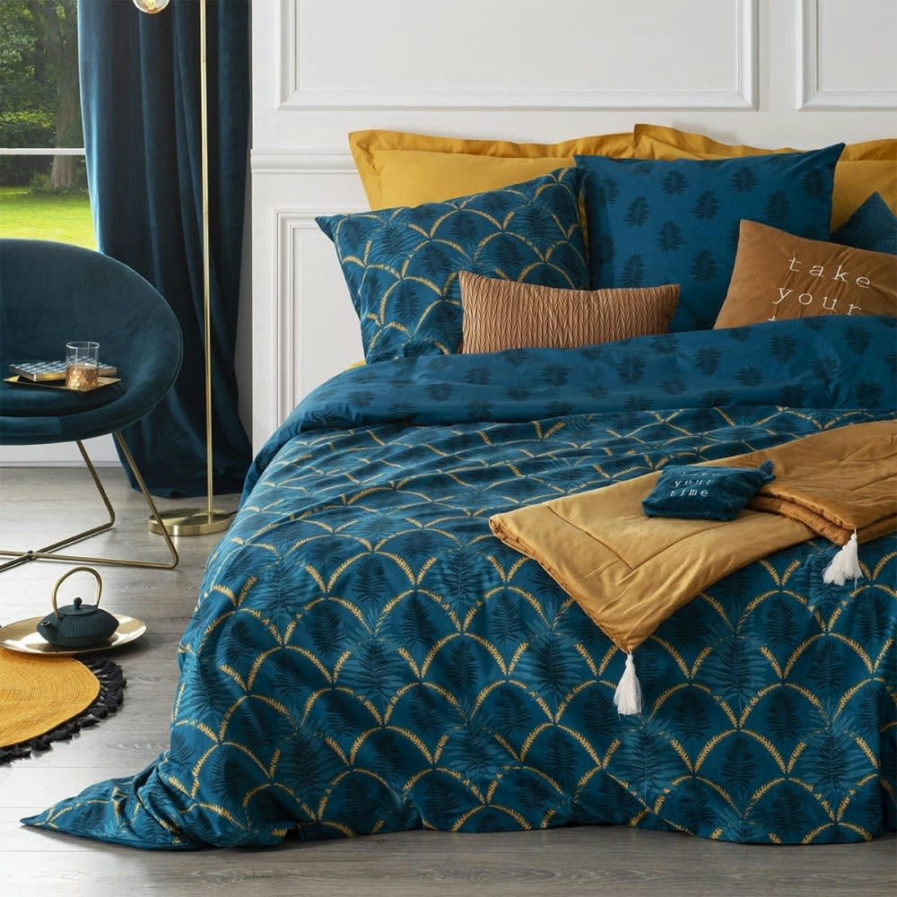 ART DÉCO FEUILLE - Parure de couette 100% coton 57 fils imprimée 240x220 2 taies