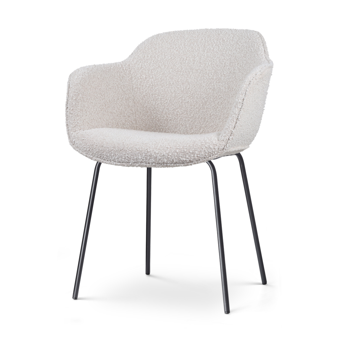 Nolon Nora-Mare Eetkamerstoel Bouclé Beige - Armleuning - Zwarte Poten
