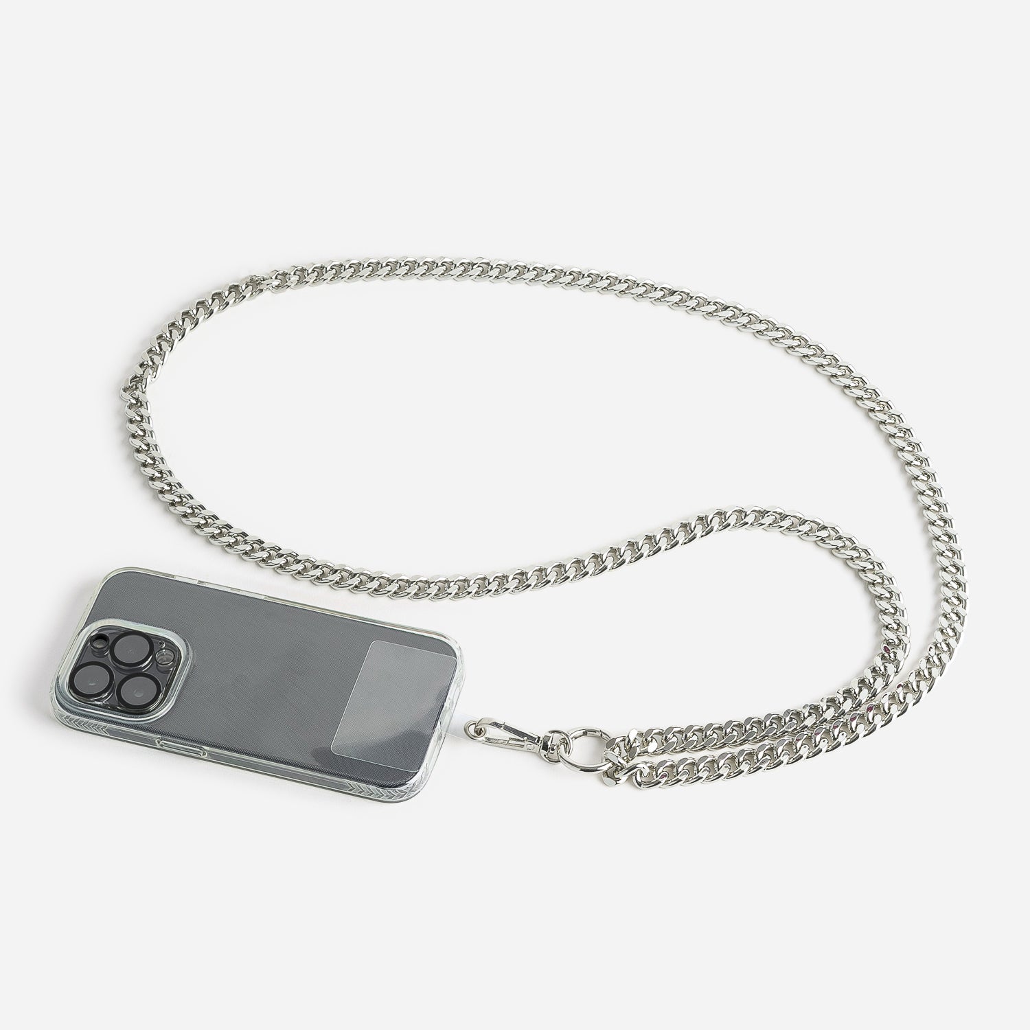 Chaîne-bijou TEXTO argentée pour téléphone