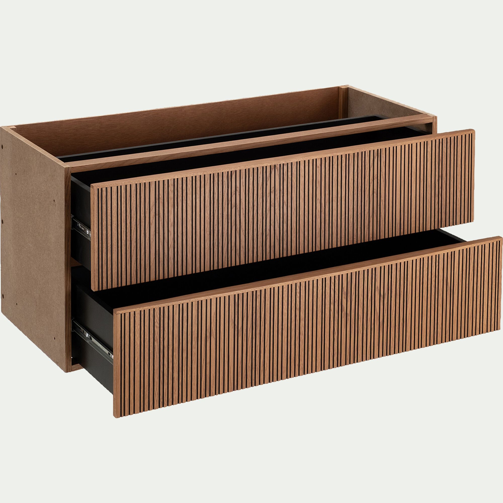 TASSIA - Bloc de 2 grands tiroirs en chêne strié L82cm - bois foncé