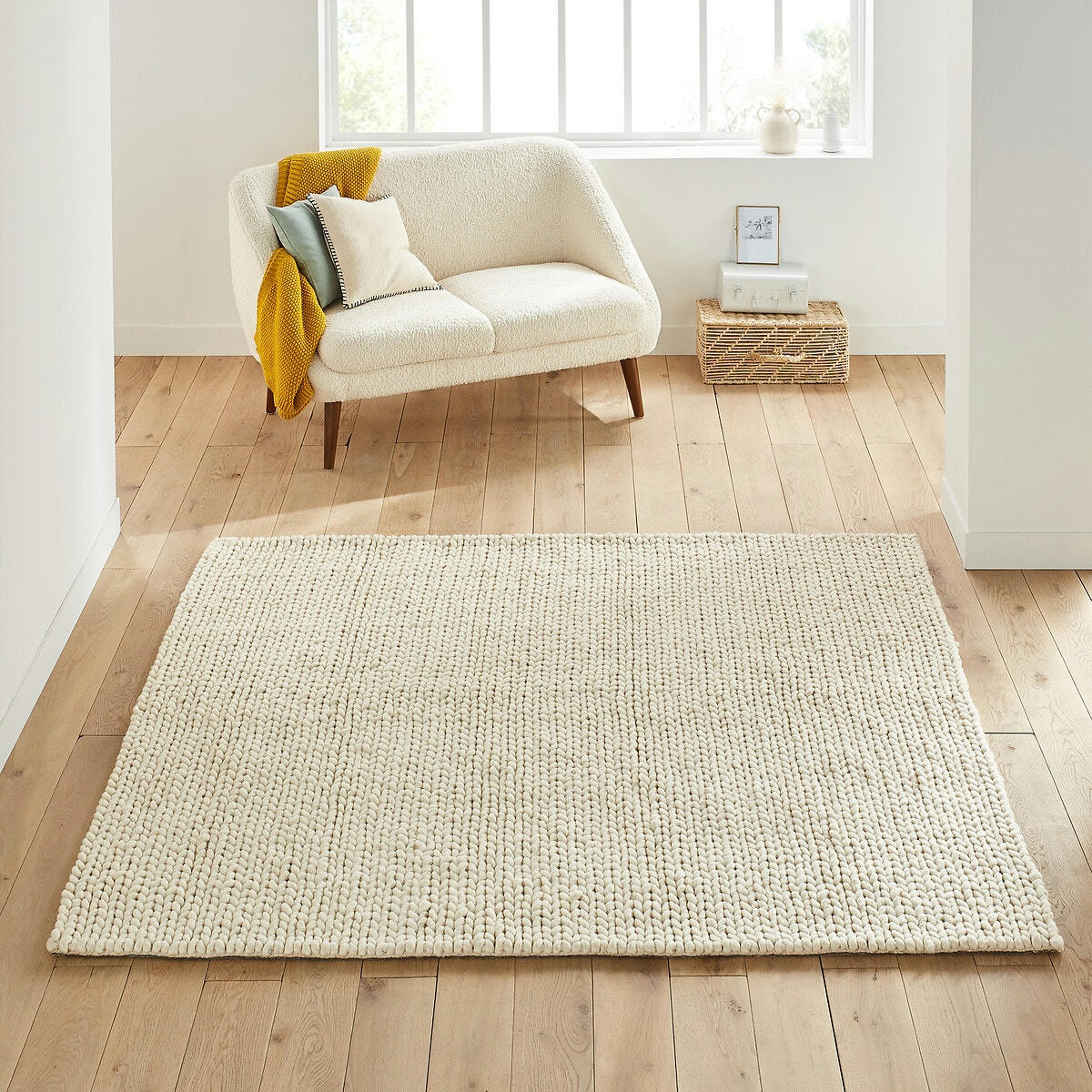 Tapis laine effet tricot forme carrée, Diano