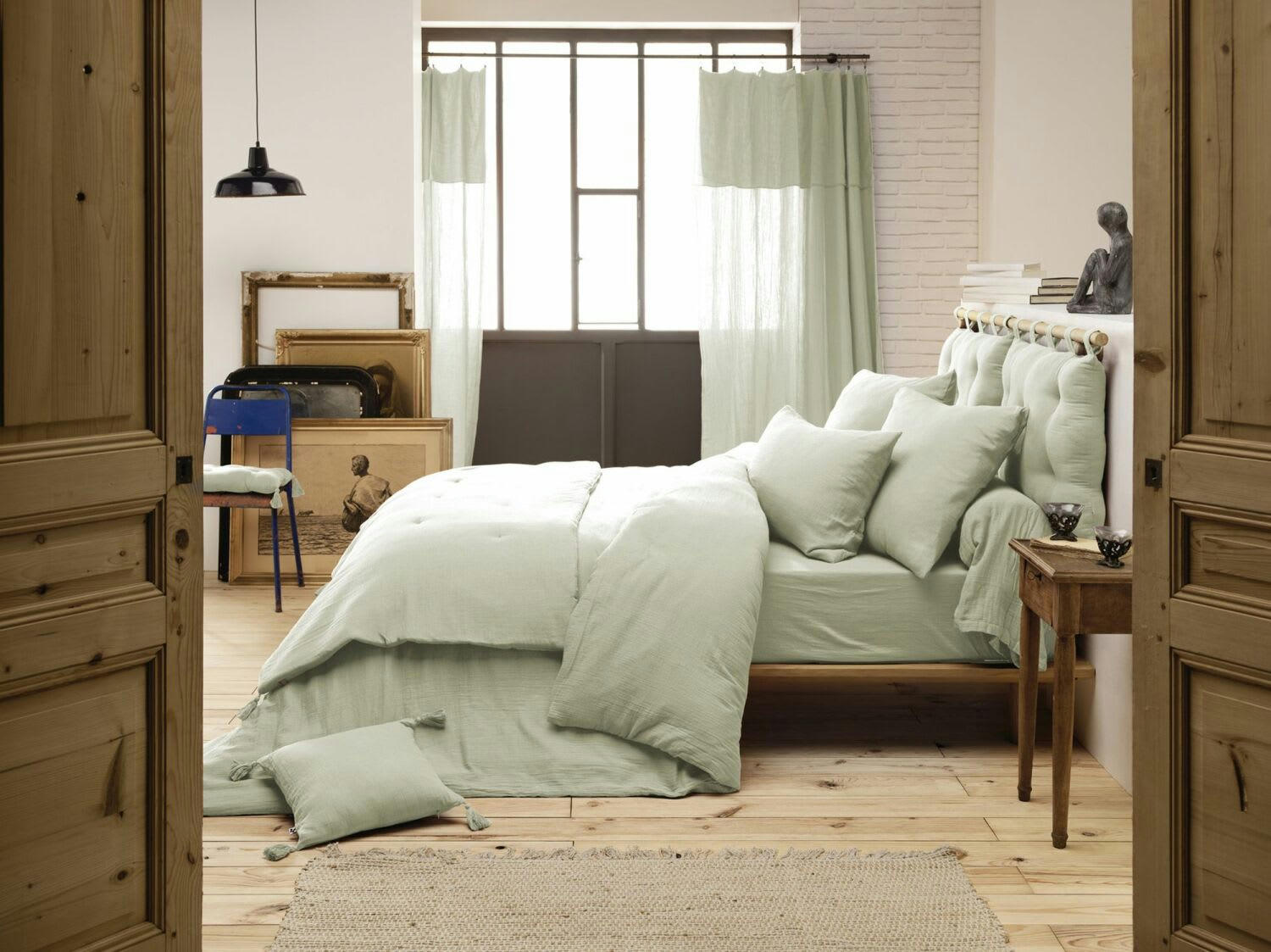 VERT - Taie d'oreiller gaze de coton vert 50x70 cm