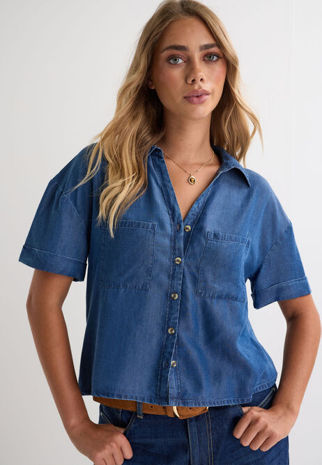Womens Blue Denim Look Shirt