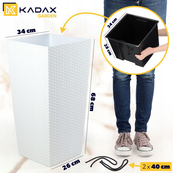 Kadax Donica Doniczka Wkład 34x68cm Wysoka Biała