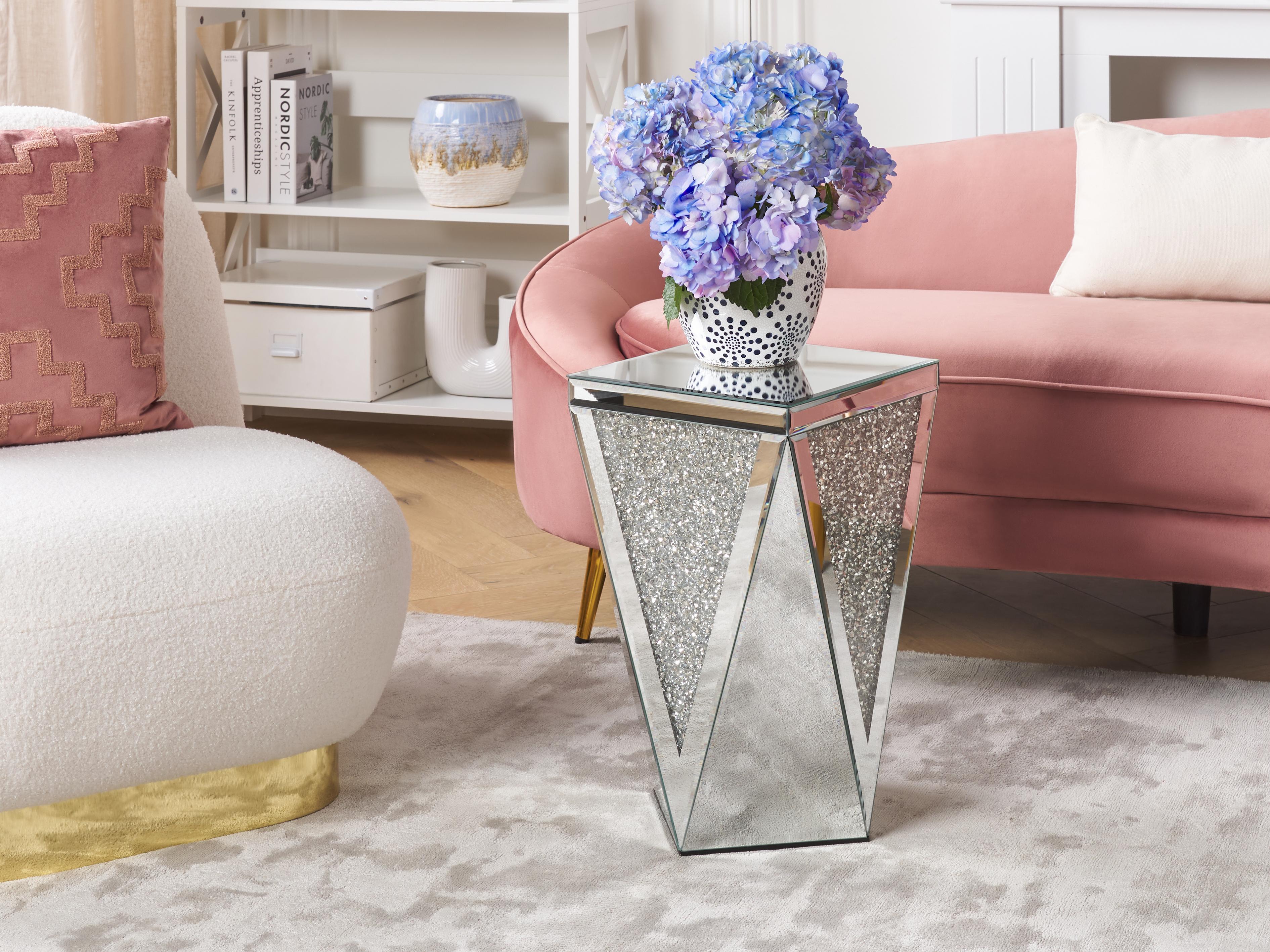 Side Table LUXEY Glass Mirrored Silver