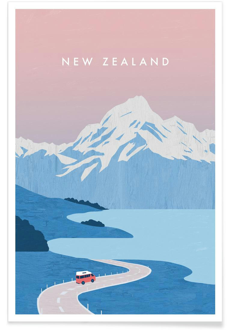 NEW ZEALAND - Affiche bleu & rose