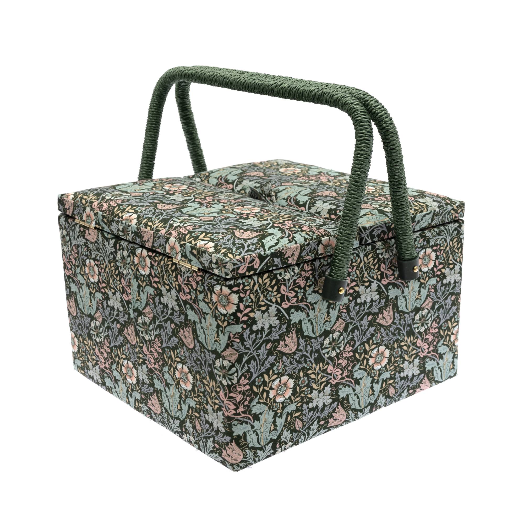 Floral Wood Block Twin Lid Sewing Box