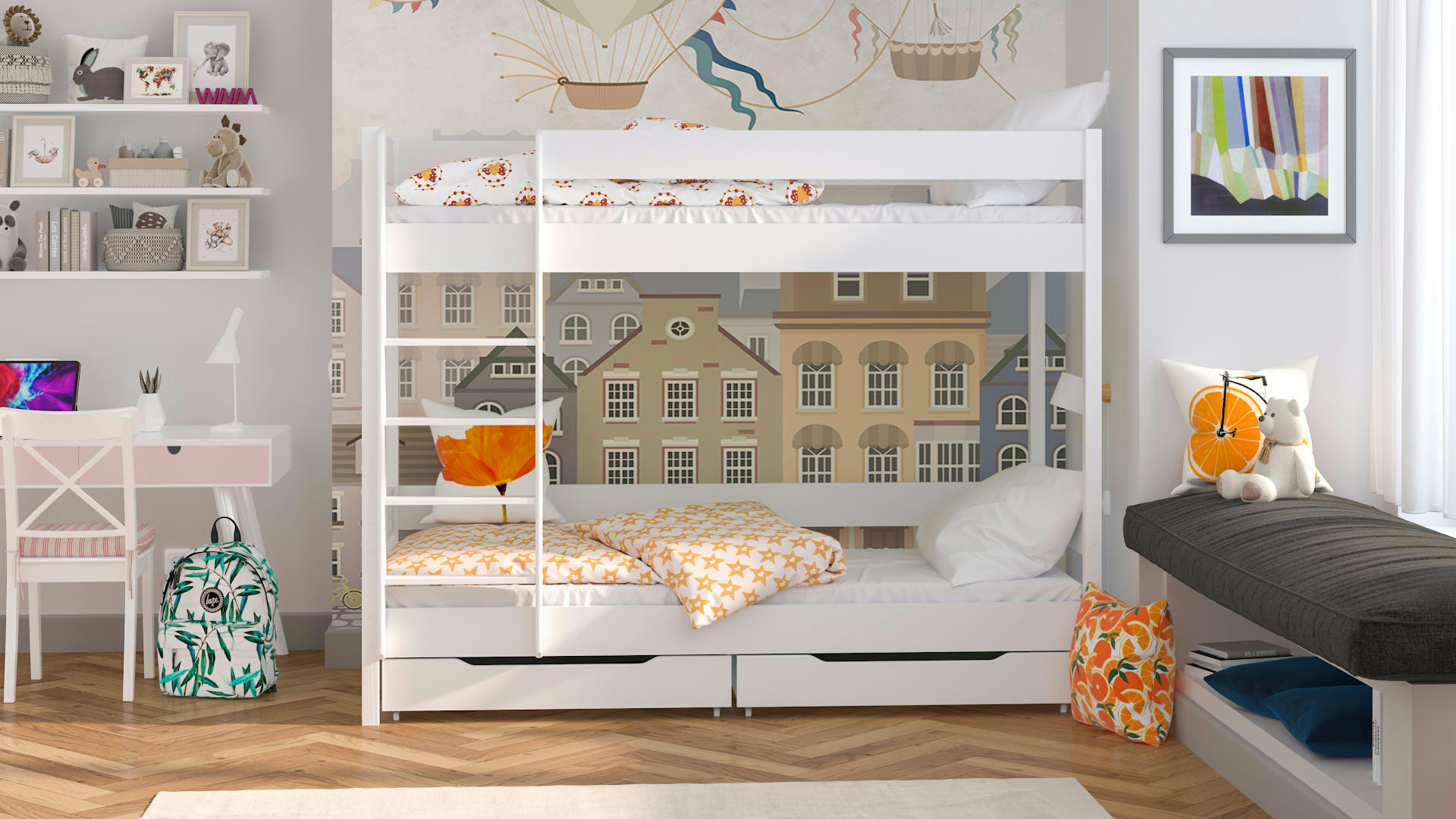 - Lit superposé en pin massif&MDF 180x80 blanc