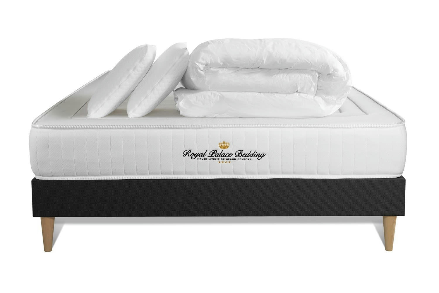 LANCASTER - Pack matelas sommier kit 140x200 oreiller couette