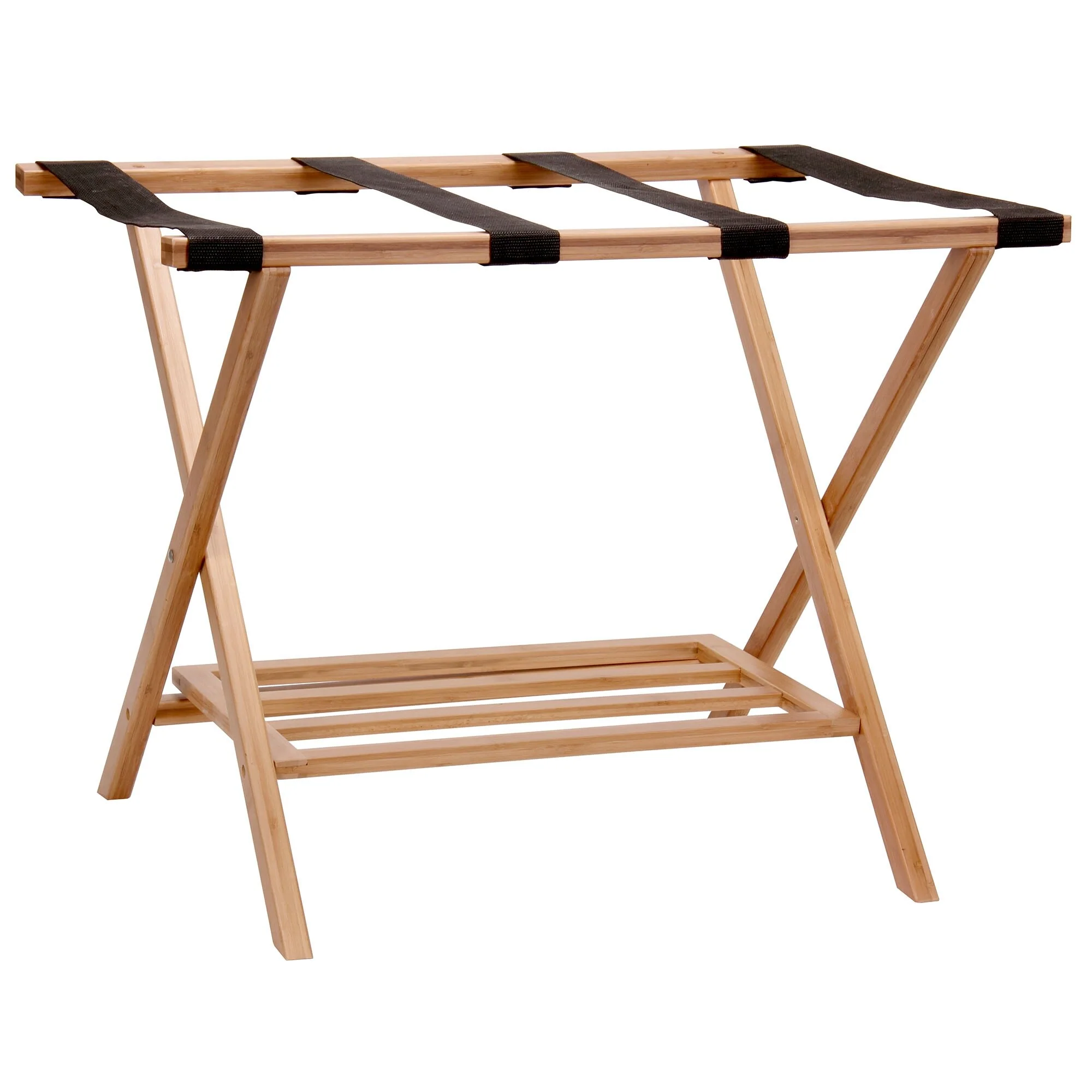 Household Essentials Fully Assembled Folding Luggage Rack with Lower Storage Shelf
