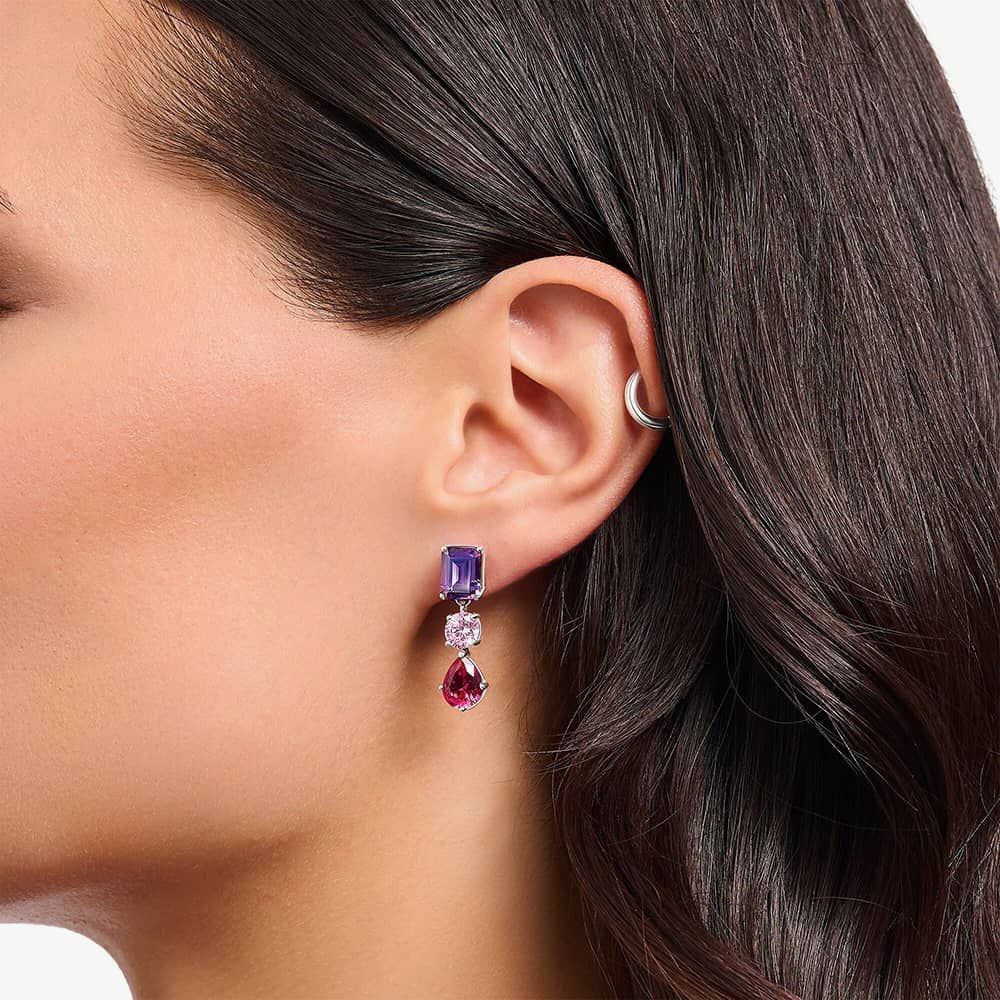 THOMAS SABO Three Colour Cubic Zirconia Dropper Earrings H2278-013-7