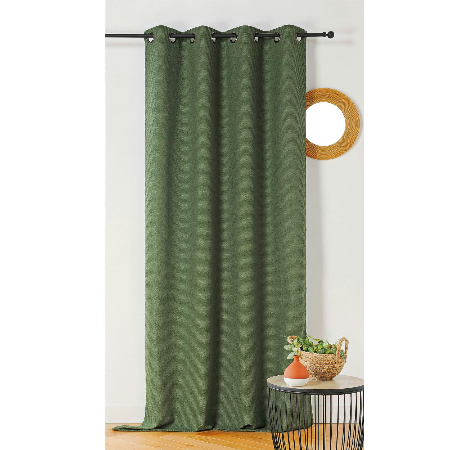 - Rideau à l'aspect texturé en bouclette coton kaki 140x260 cm