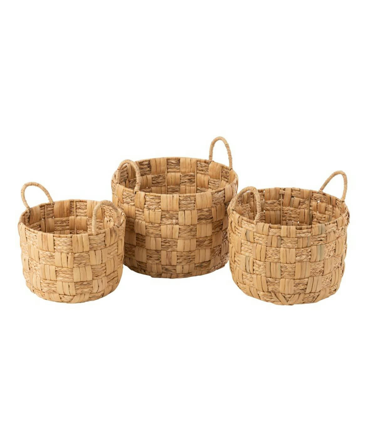 - Set De 3 Panier Rond en Jacynthe D'eau Naturel - Beige