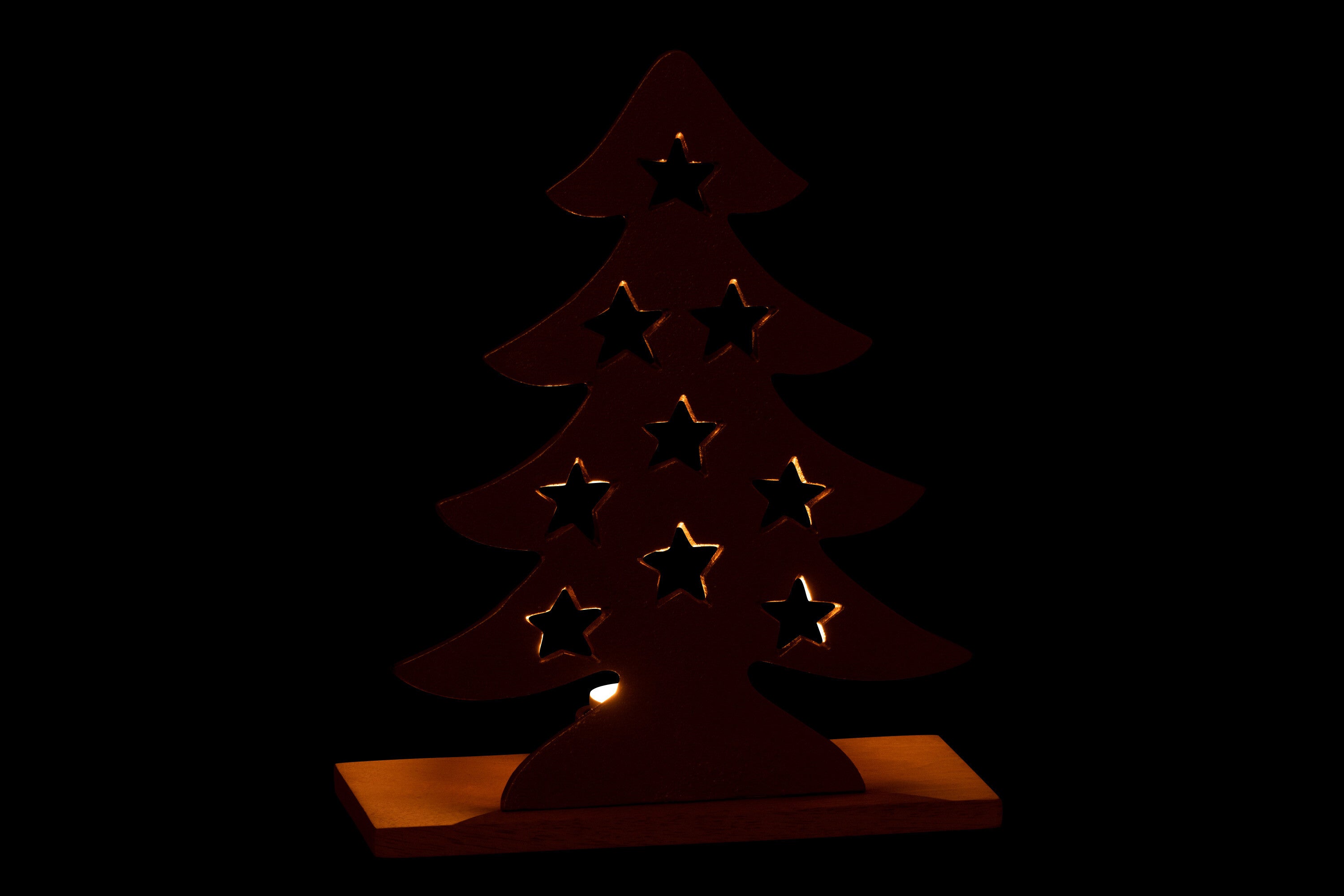 J-Line theelichthouder Kerstboom - aluminium/hout - goud - large