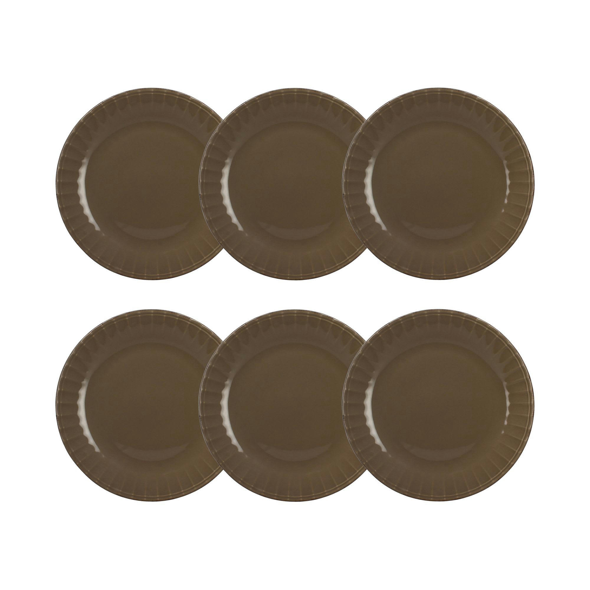 FESTON - Lot de 6 assiettes plates en grès marron 27cm