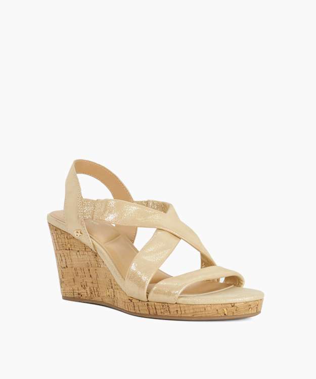 Kamies Gold - Leather Cork Wedge Sandals