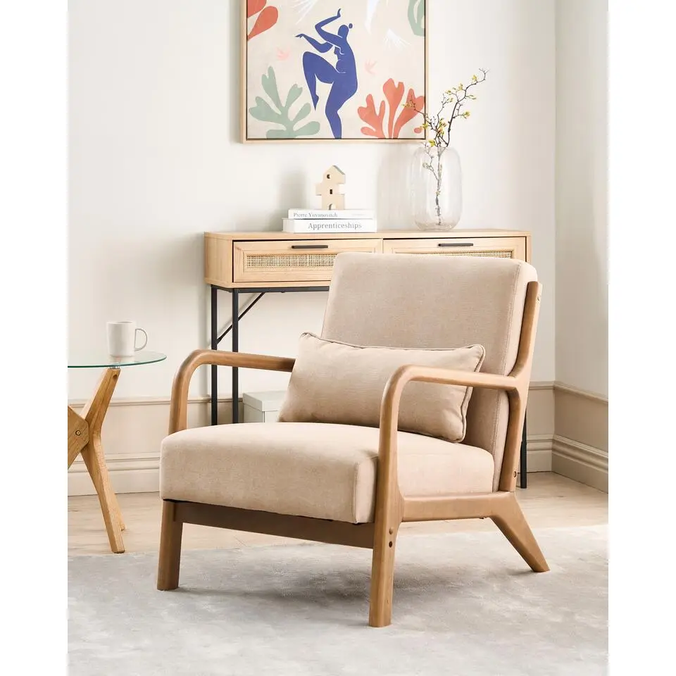 SKOVDE - Fauteuil - Beige - Rubberhout