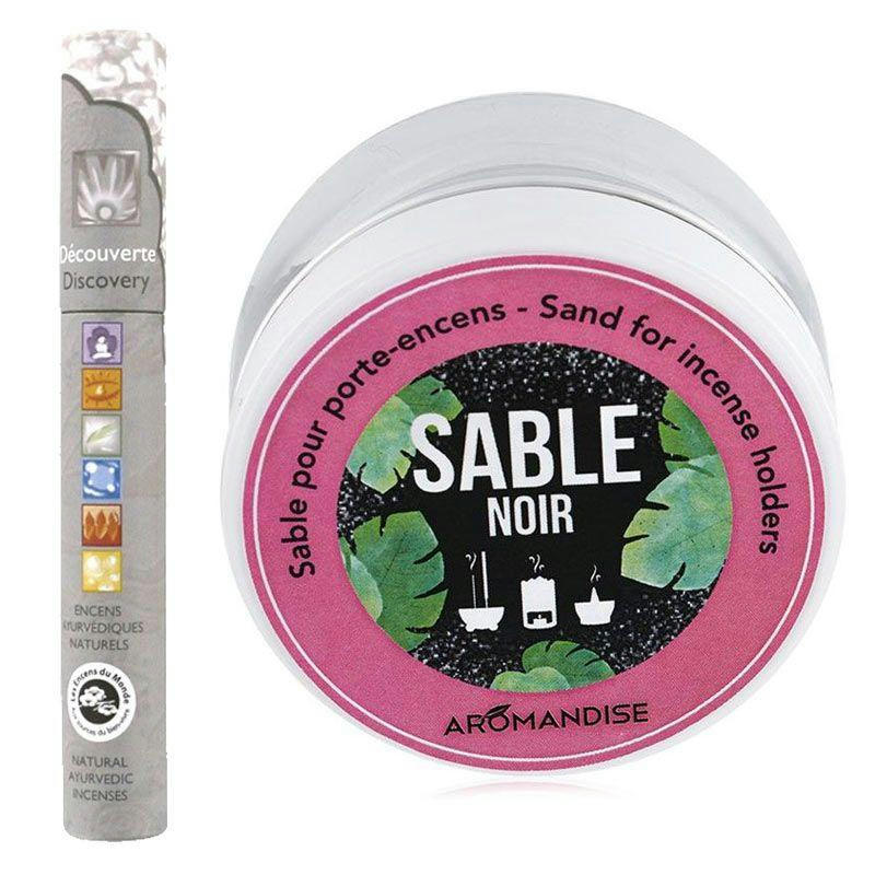 - Sable noir pour porte-encens + 14 bâtonnets d'encens ayurvédique