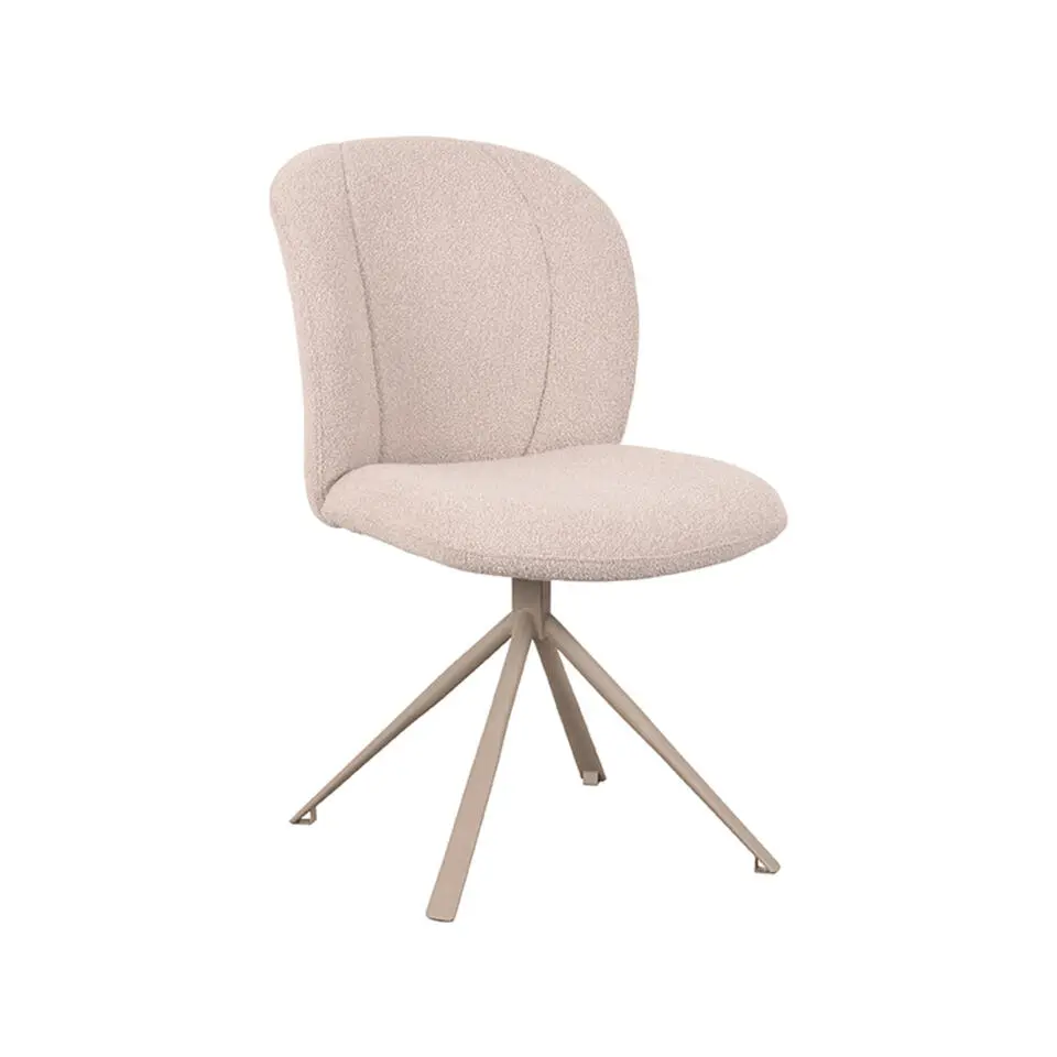 LABEL51 Eetkamerstoel Kimo - Naturel - Boucle - Taupe Onderstel - set van 2