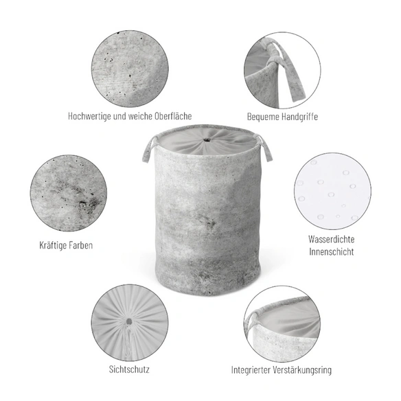 Wäschekorb »Beton«, 60L, Grau, Rund