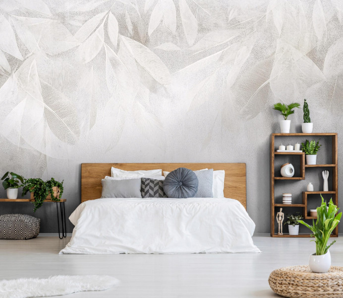 Fototapeta Liście Beton Szara Loft Boho Do Sypialni Salonu Tapeta 250X175