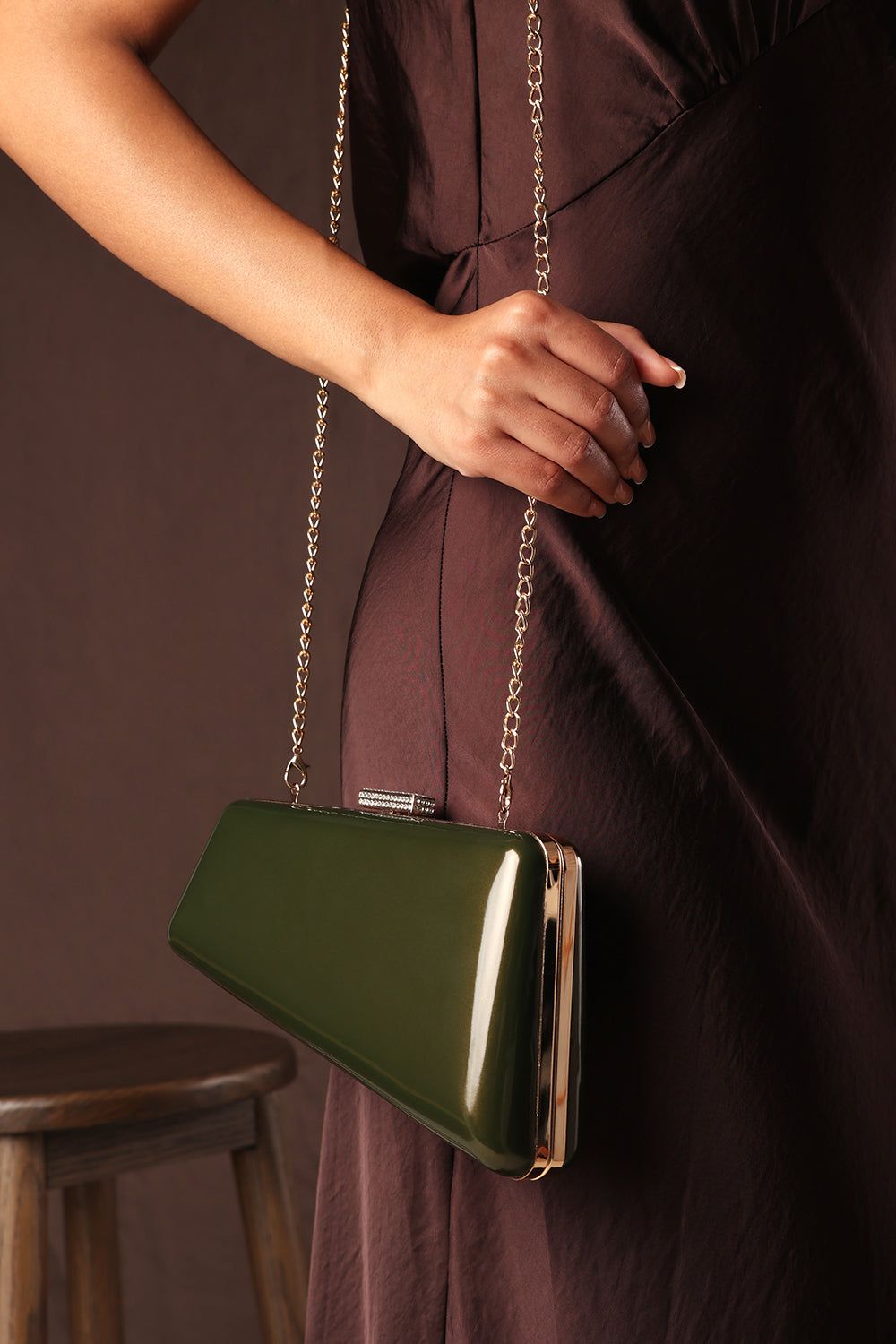 Where's That From Lark' Asymmetric Metallic Clutch Bag